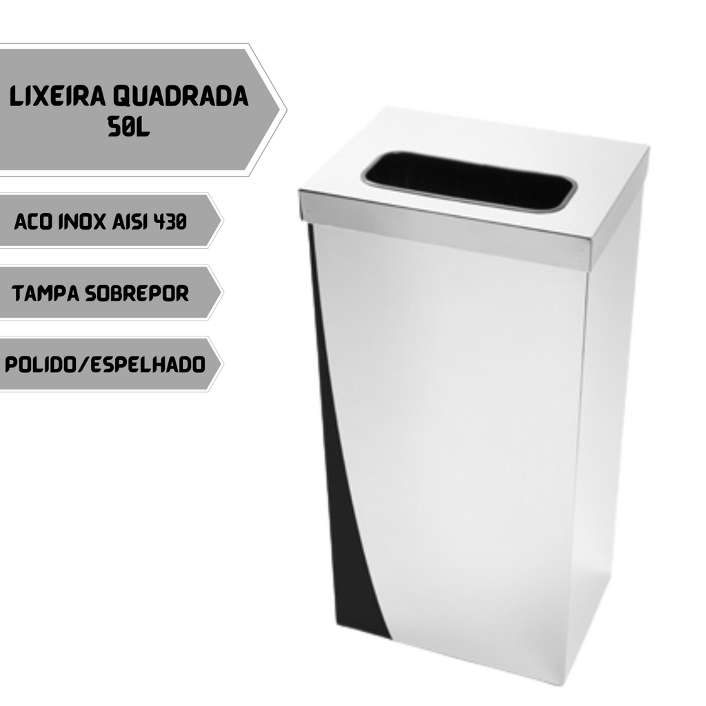 Lixeira Quadrada Abertura Superior 50L