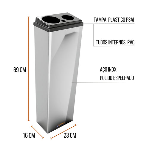 Coletor Copo Descartável Conjugado Inox Água 200ml e Café 50ml