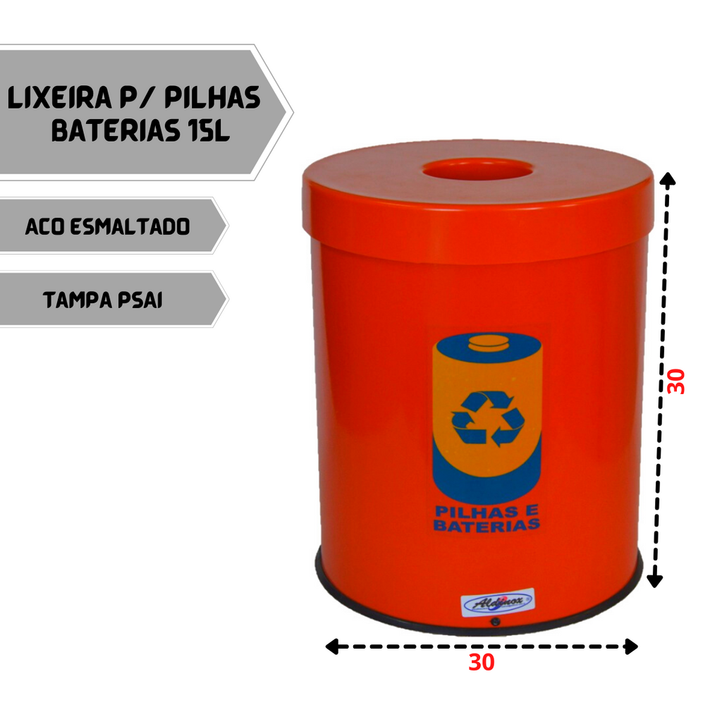 Lixeira Coleta Seletiva de Pilha Esmaltada Tampa Plástica 25L