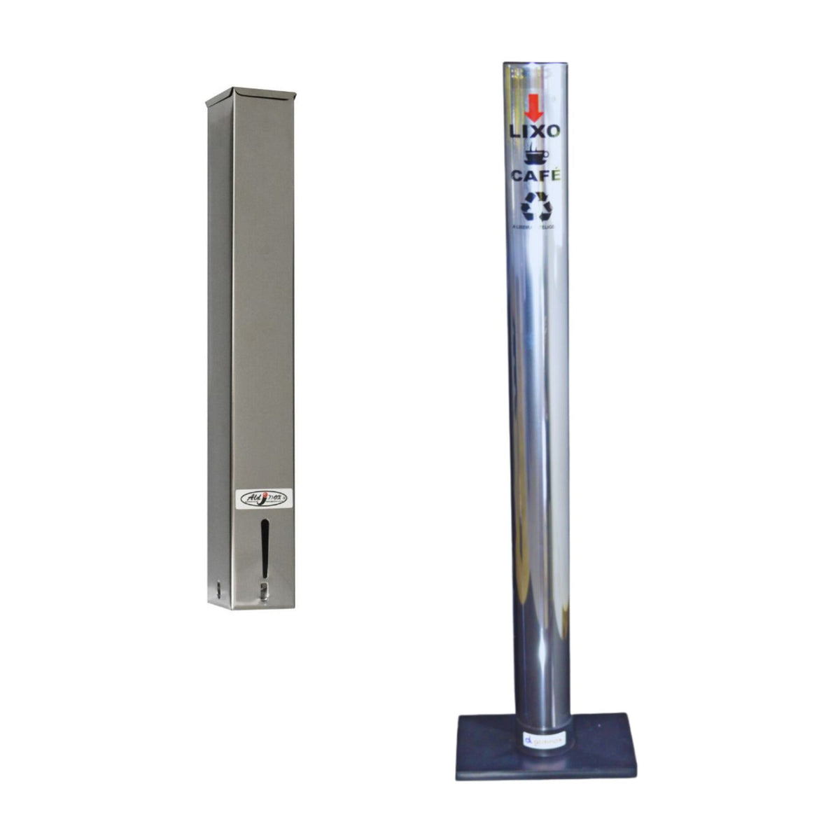 Kit Dispenser Quadrado Inox Café 50ml + Coletor Inox Individual Café