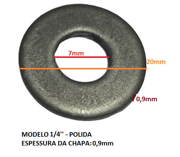 Arruela Polida 1/4" - 100 Peças