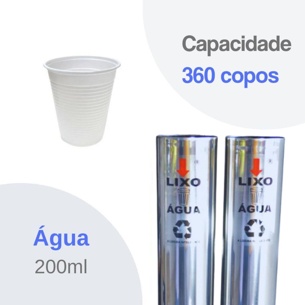 Kit Dispenser Quadrado Inox Água 200ml + Coletor Inox Duplo Água