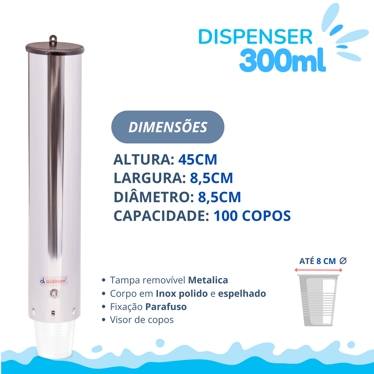 Dispenser Redondo Inox Água 300ML