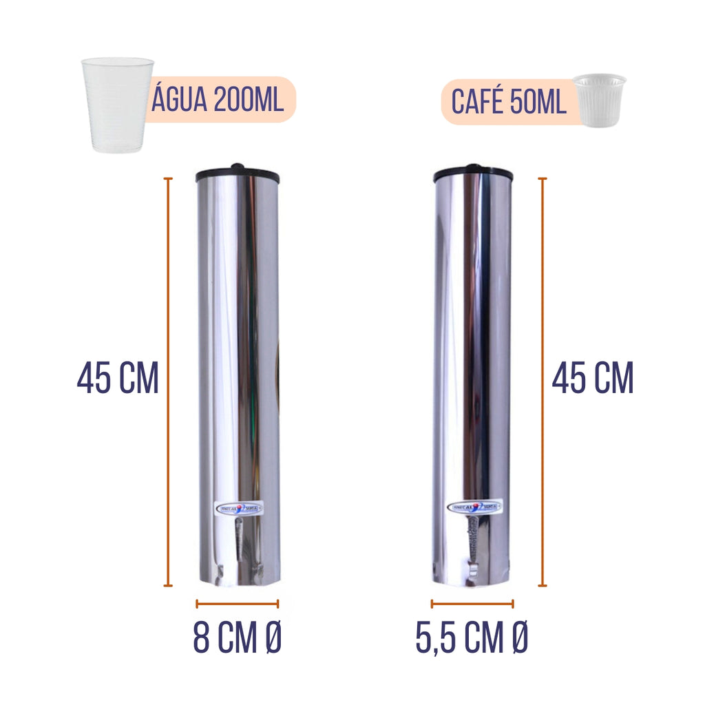 Kit 1 Dispenser Redondo 200ml Inox + 1 Dispenser Redondo 50ml Inox