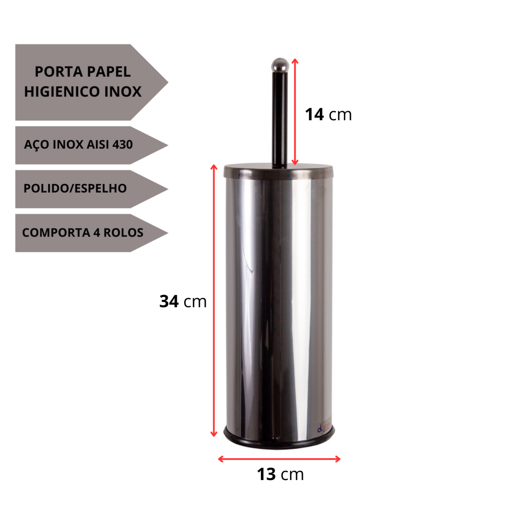 Porta Papel Higiênico Vertical Inox 4 R/L