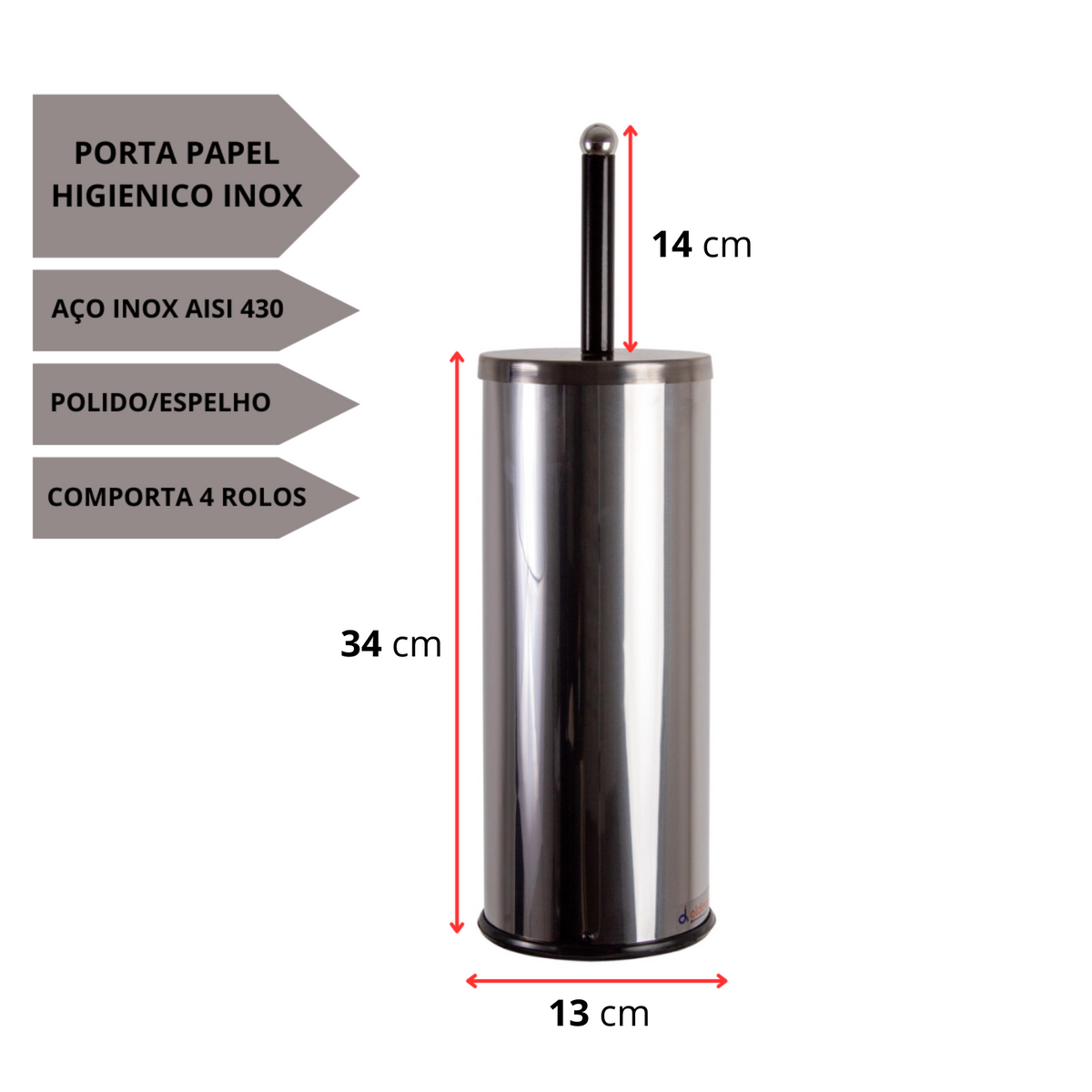 Porta Papel Higiênico Vertical Inox 4 R/L
