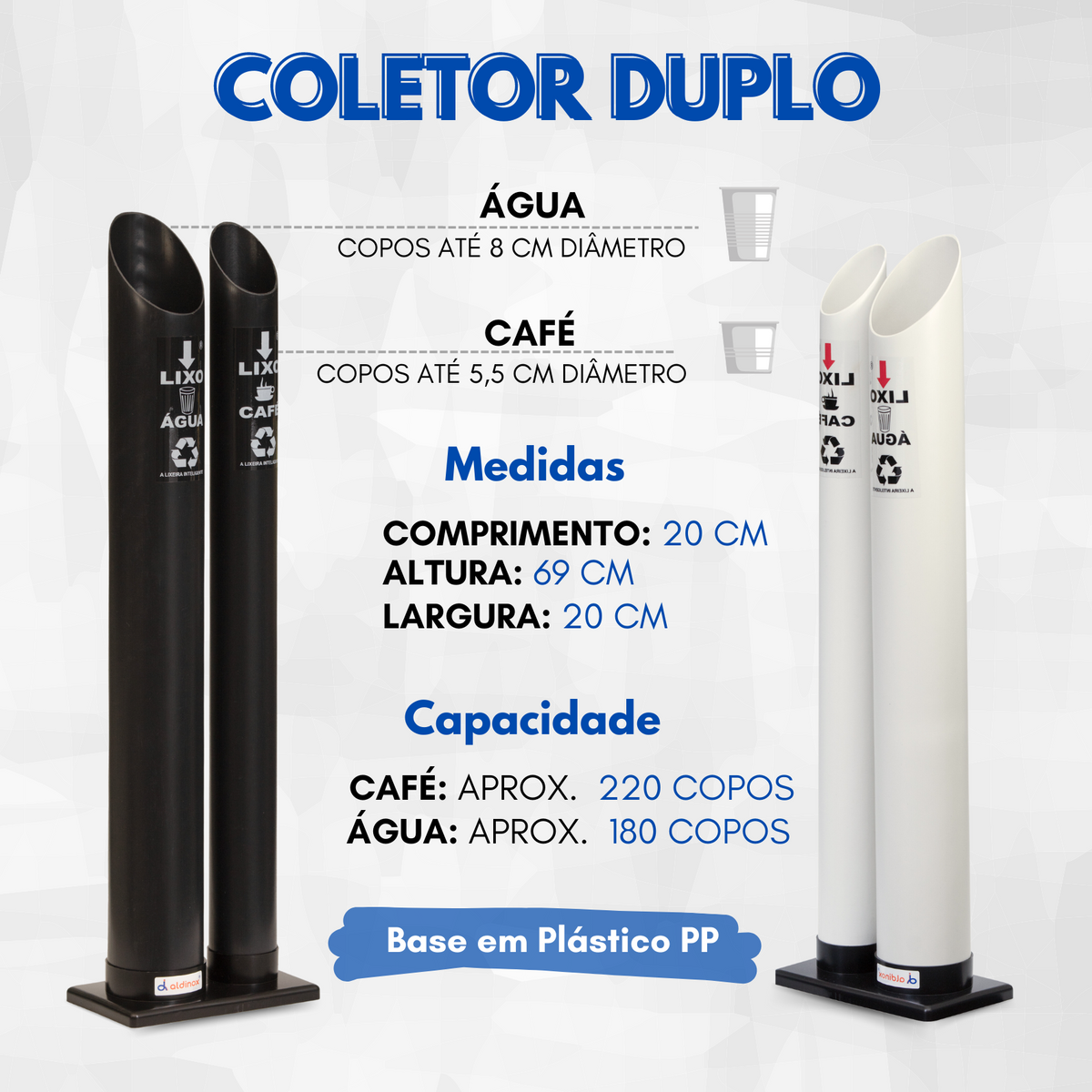 Coletor Copo Descartável Duplo Água 200ml/Café 50ml