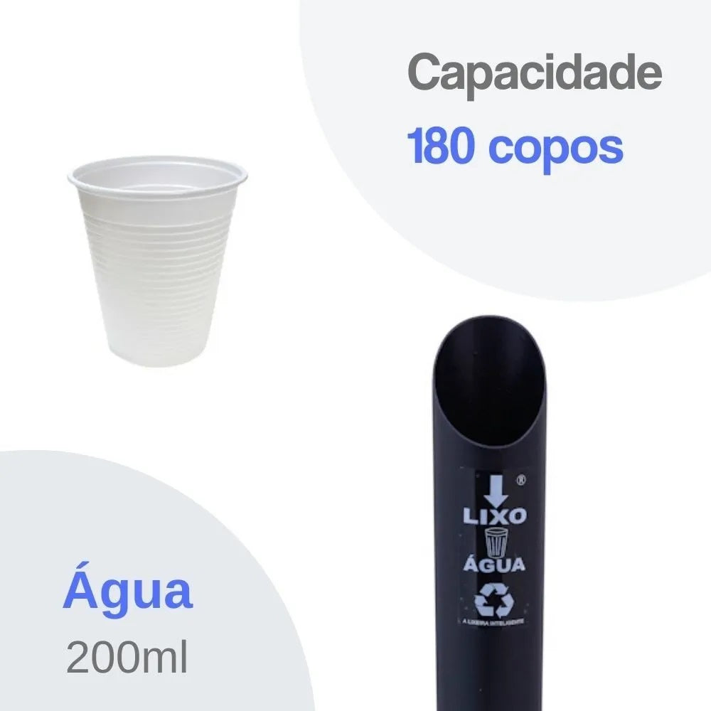 Kit 1 Dispenser Esmaltado Preto Água 200ML + 1 Coletor Individual Água 200ml