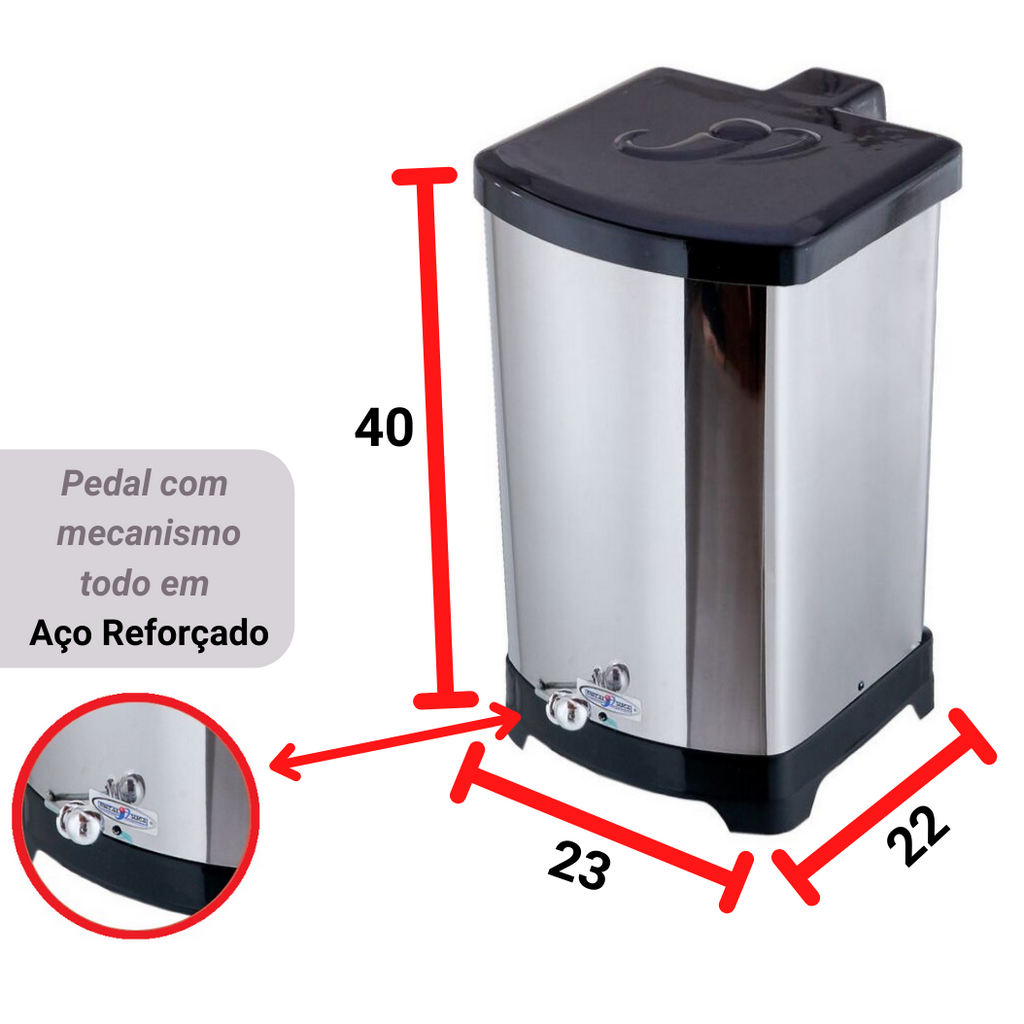 Lixeira Quadrada C/ Pedal Esférico 20L