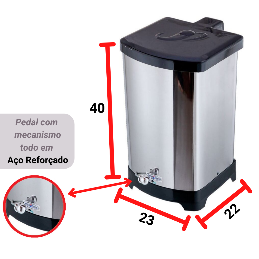 Lixeira Quadrada C/ Pedal Esférico 20L