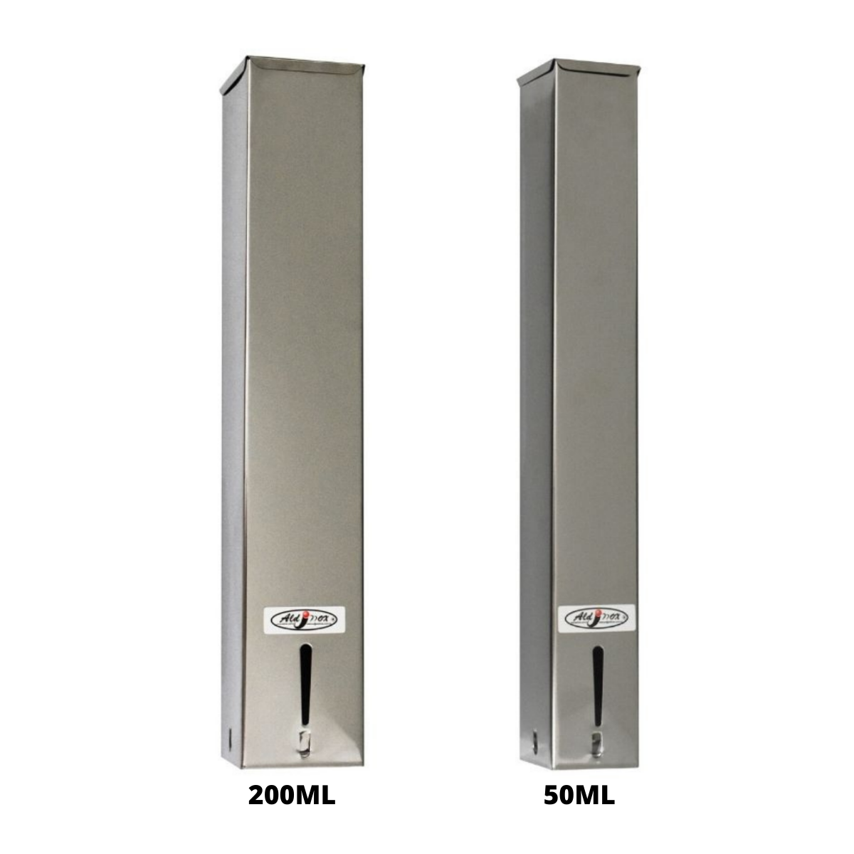 Kit 1 Dispenser Quadrado 200ml Inox + 1 Dispenser Quadrado 50ml Inox
