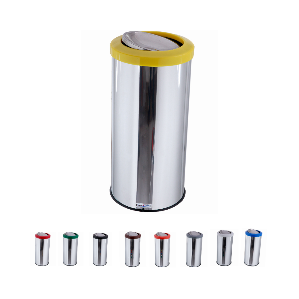 Lixeira Redonda Flip Top Aro Plástico Miolo Inox 25L