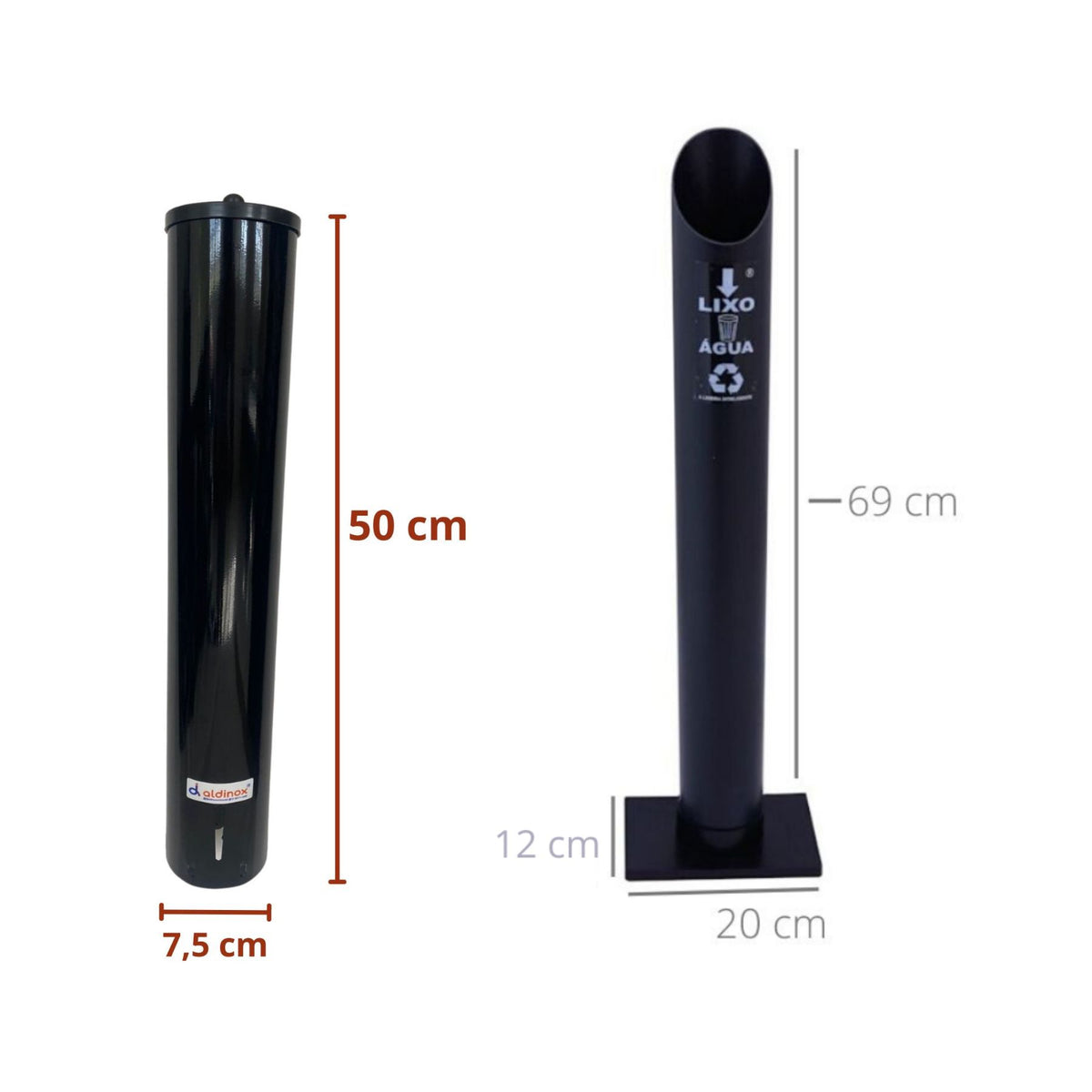 Kit 1 Dispenser Esmaltado Preto Água 200ML + 1 Coletor Individual Água 200ml