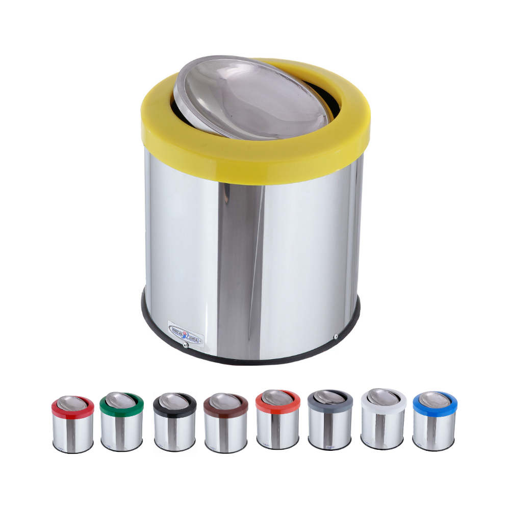 Lixeira Redonda Flip Top Aro Plástico Miolo Inox 10L