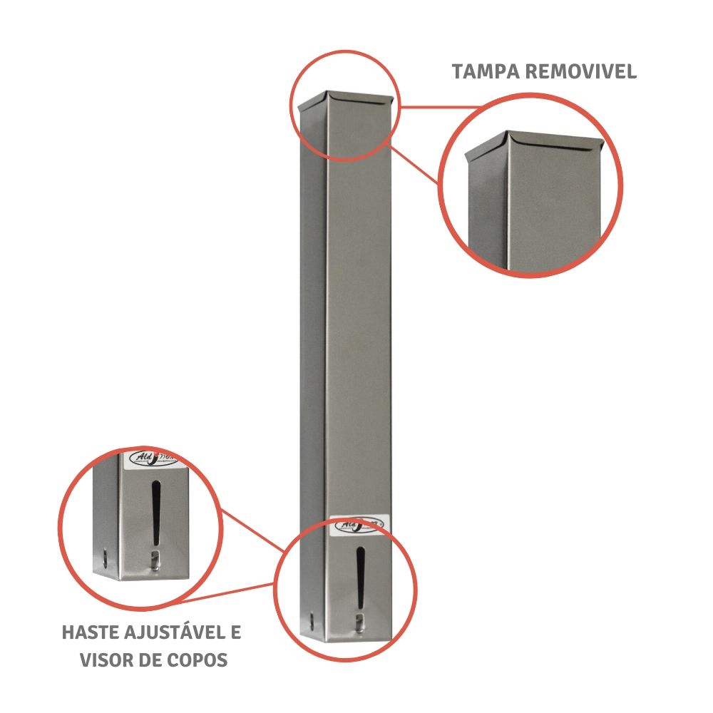 Kit Dispenser Quadrado Inox Café 50ml + Coletor Inox Individual Café