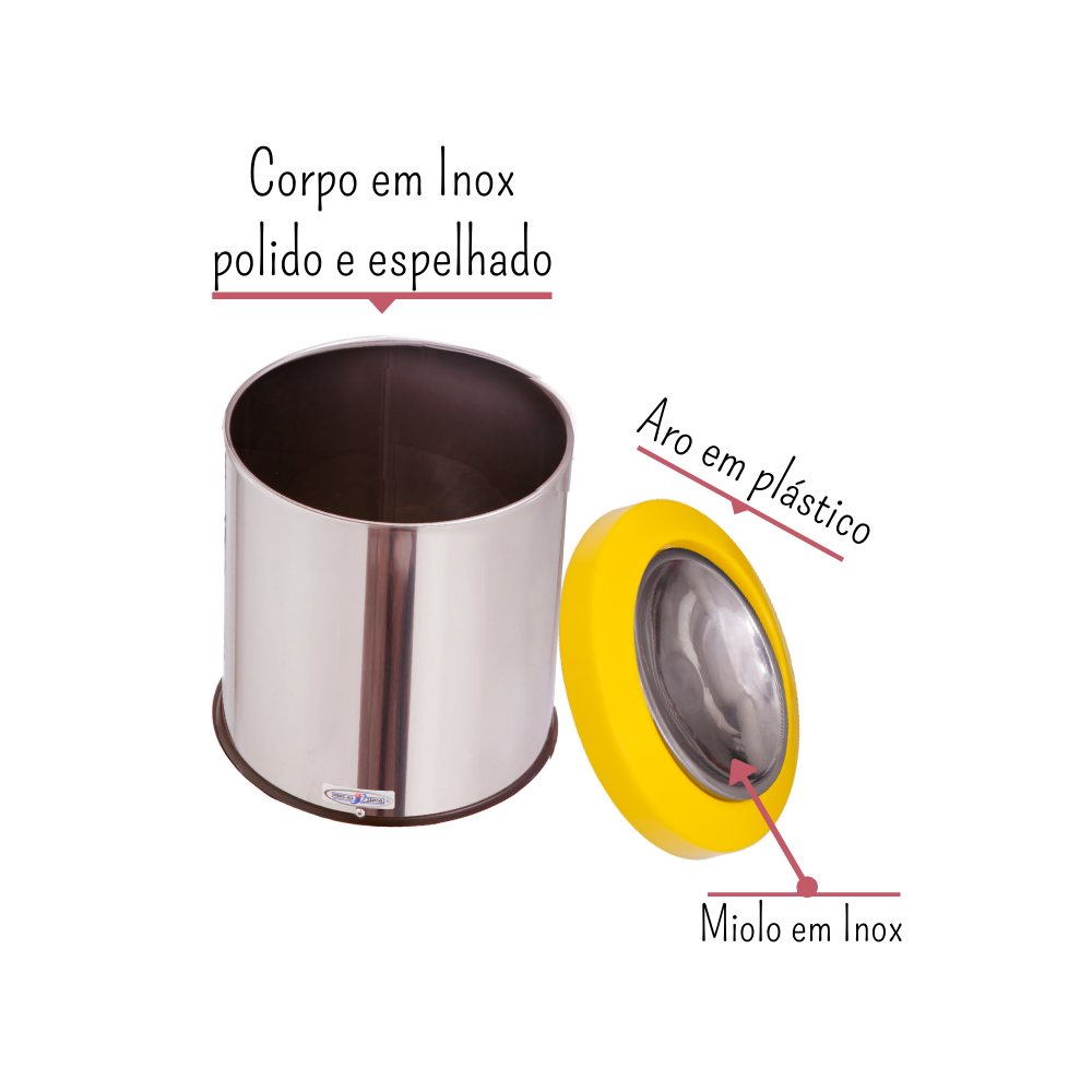 Lixeira Redonda Flip Top Aro Plástico Miolo Inox 10L