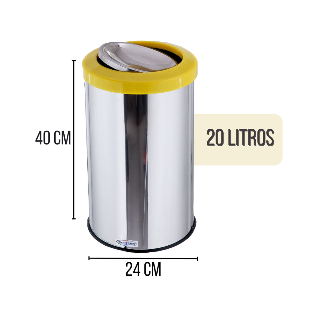 Lixeira Redonda Flip Top Aro Plástico Miolo Inox 20L