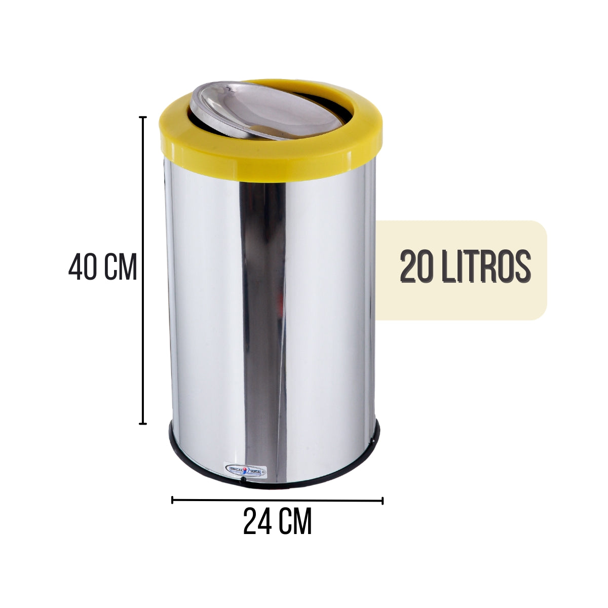 Lixeira Redonda Flip Top Aro Plástico Miolo Inox 20L